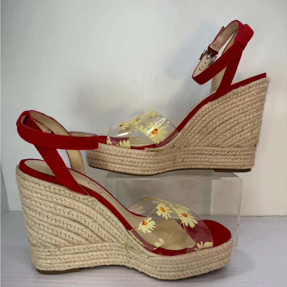 Jessica Simpson Red Floral Wedge Sandals - Picture 3 of 9